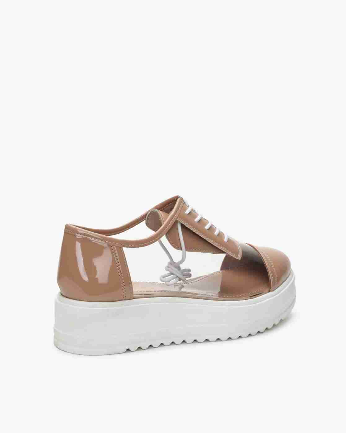 Sheer-Through Lace-Up Casual Shoes