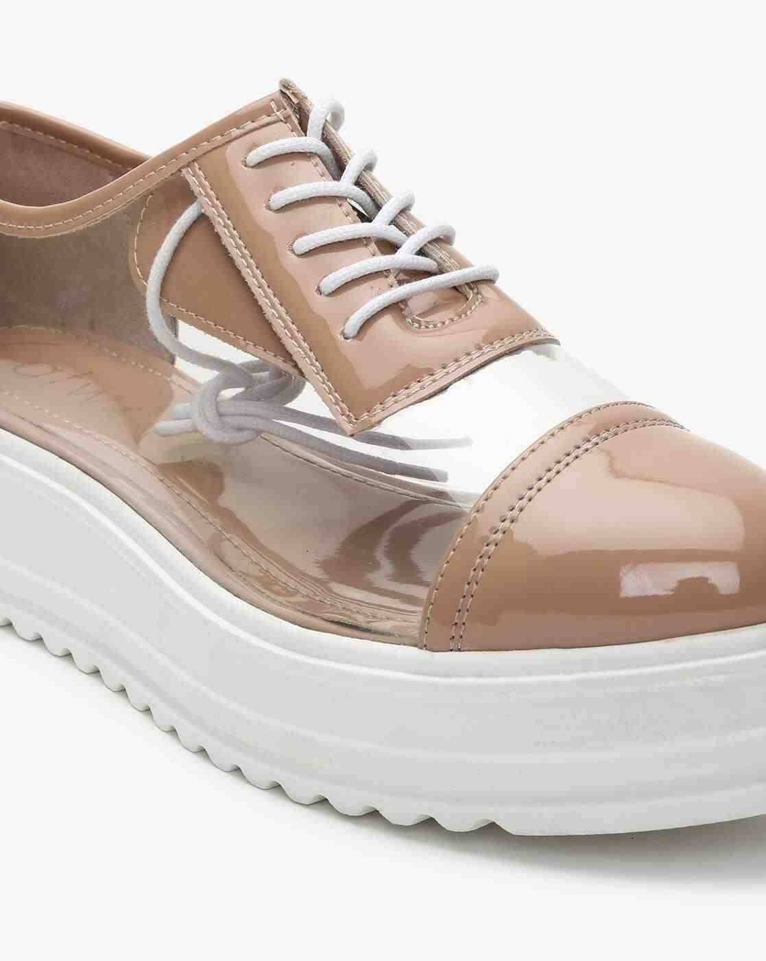 Sheer-Through Lace-Up Casual Shoes