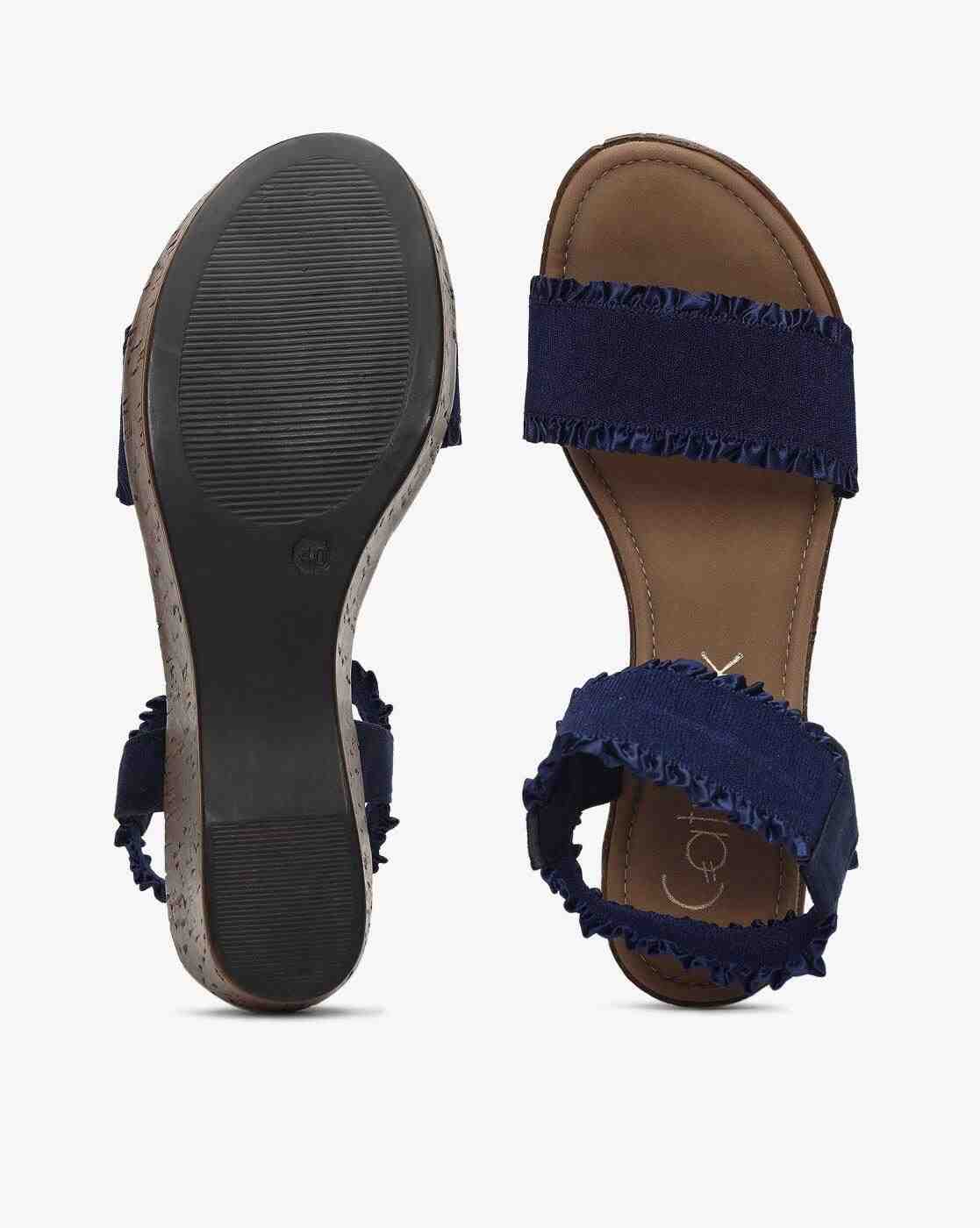 Ruffled Dual-Strap Platform Wedges