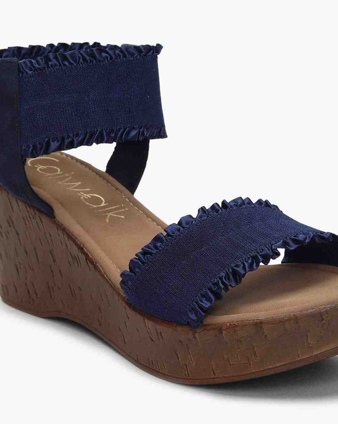 Ruffled Dual-Strap Platform Wedges
