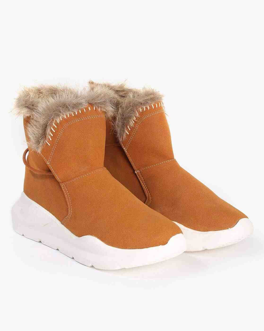 Ankle-Length Boots with Faux Fur Trim