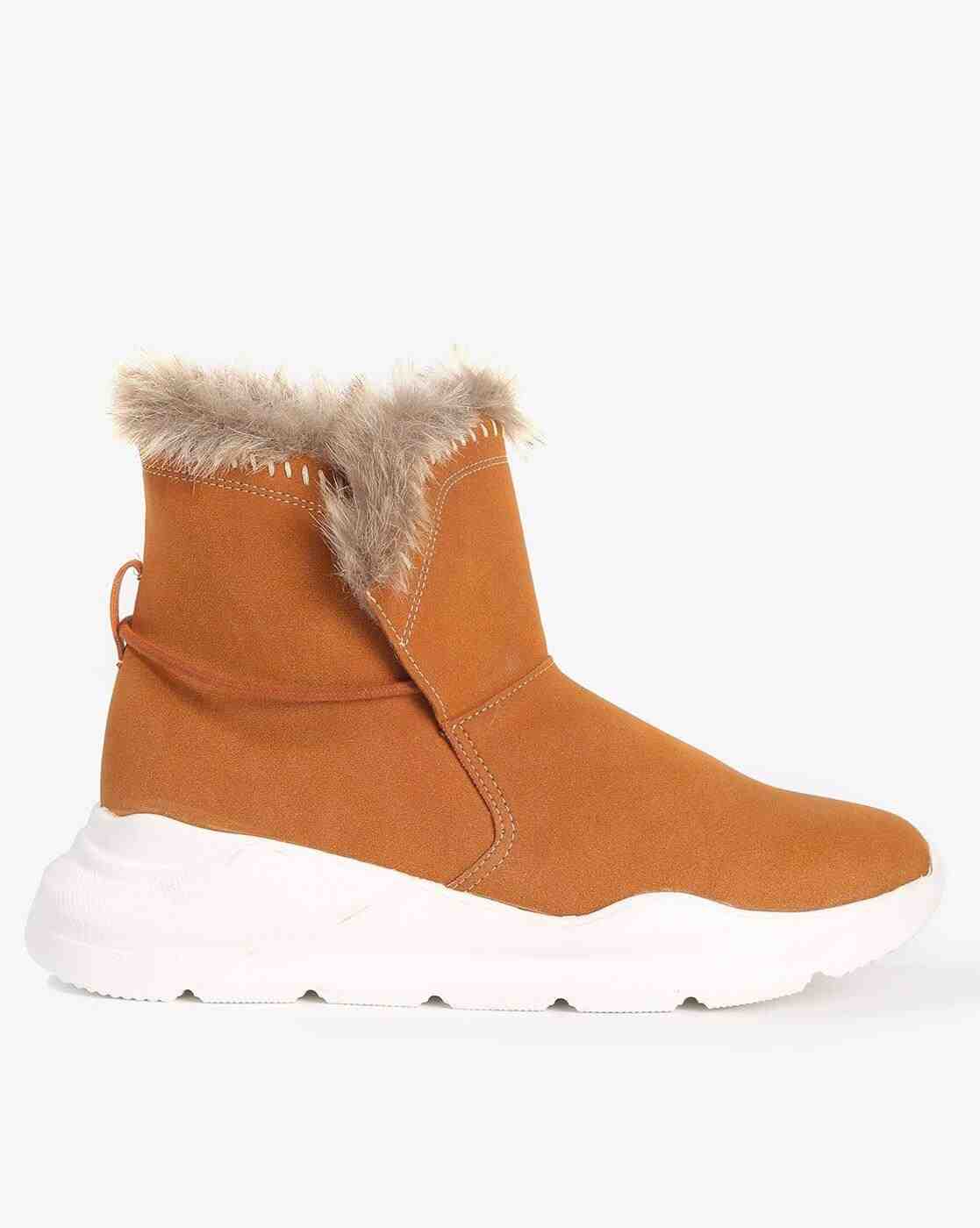 Ankle-Length Boots with Faux Fur Trim