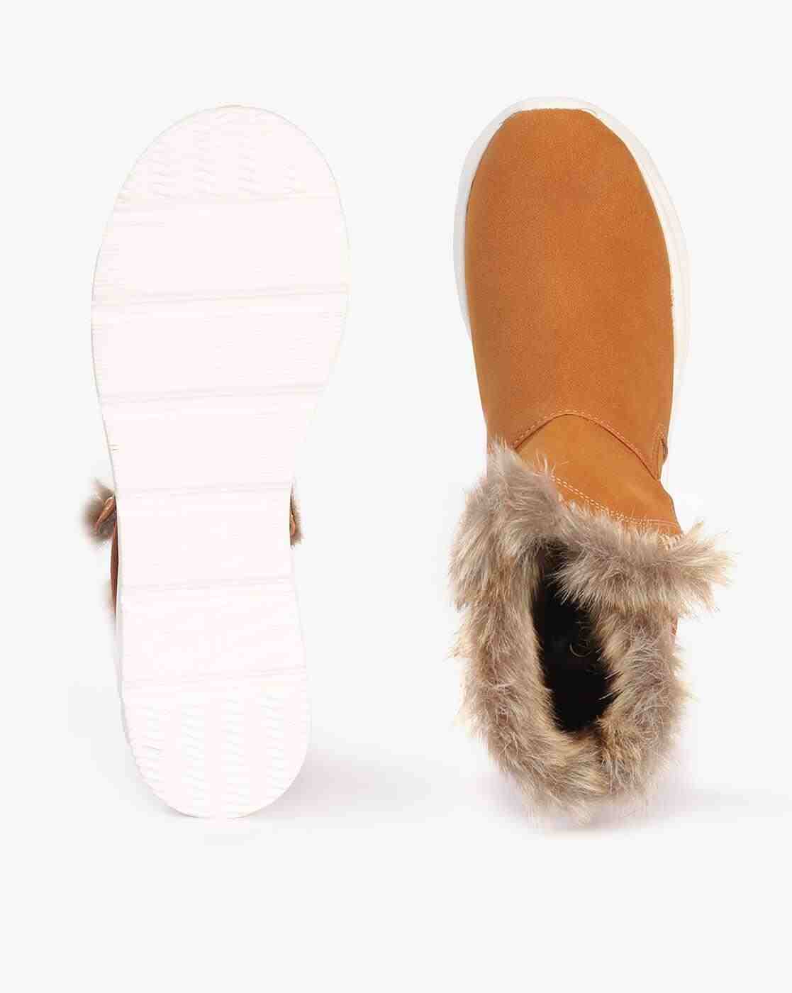 Ankle-Length Boots with Faux Fur Trim