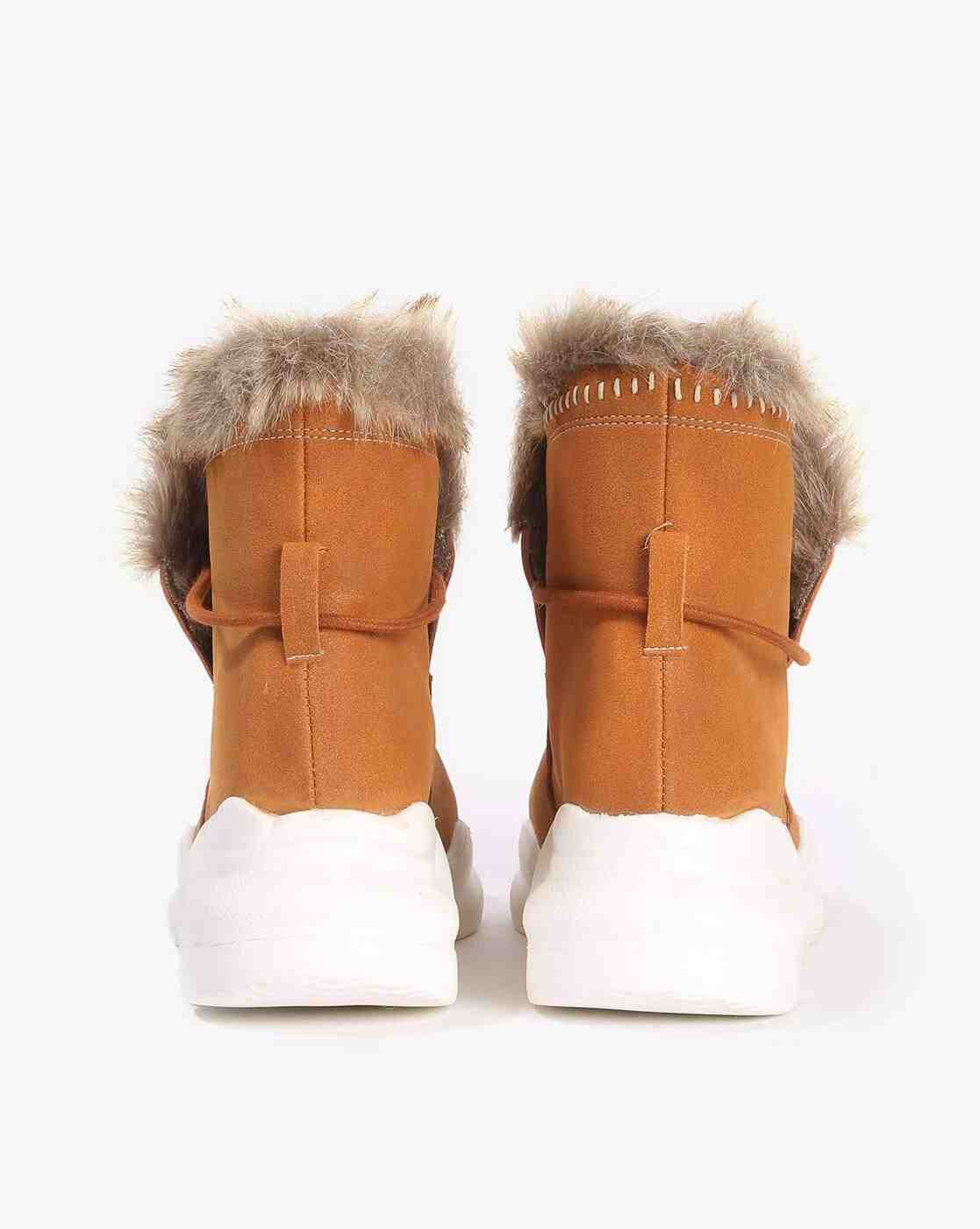 Ankle-Length Boots with Faux Fur Trim