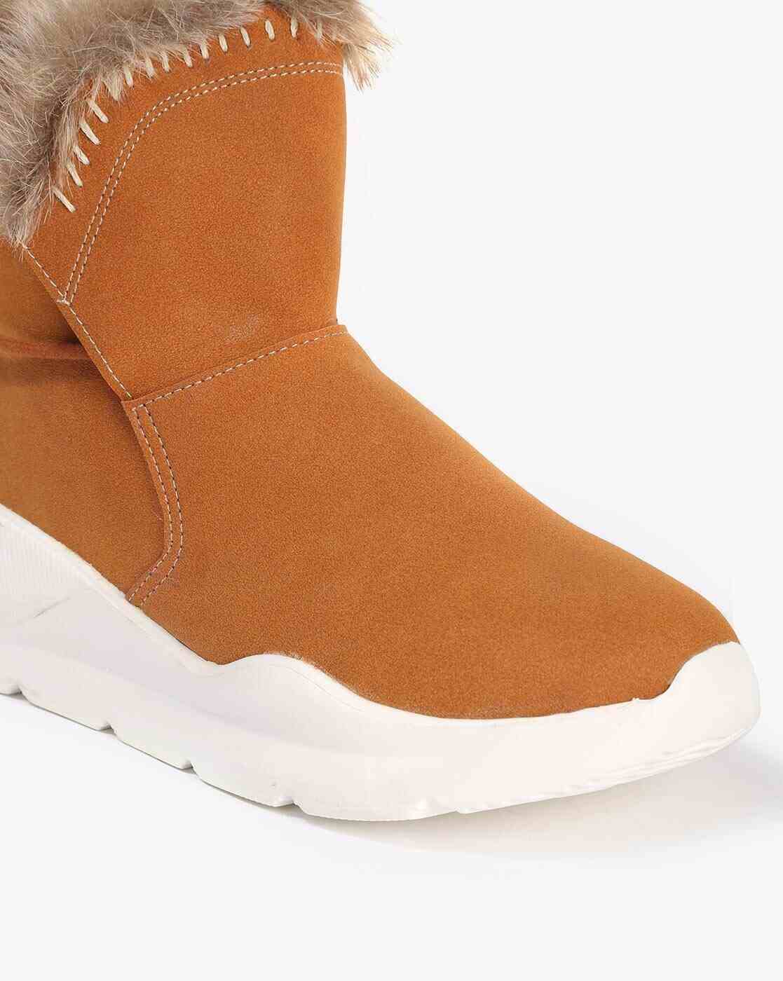 Ankle-Length Boots with Faux Fur Trim