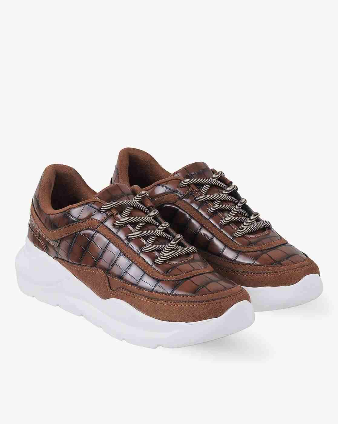 Women Croc-Embossed Lace-Up Casual Shoes