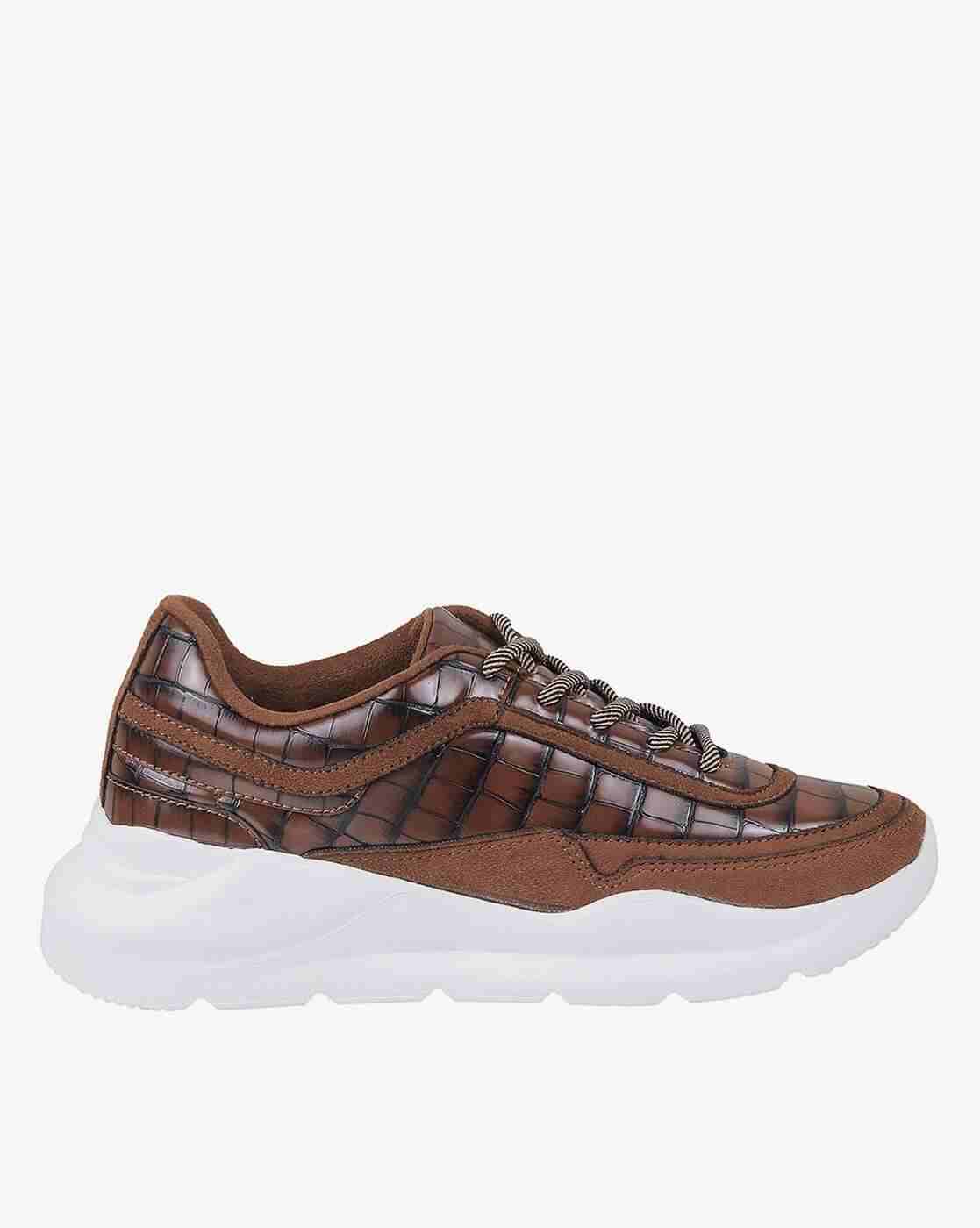 Women Croc-Embossed Lace-Up Casual Shoes