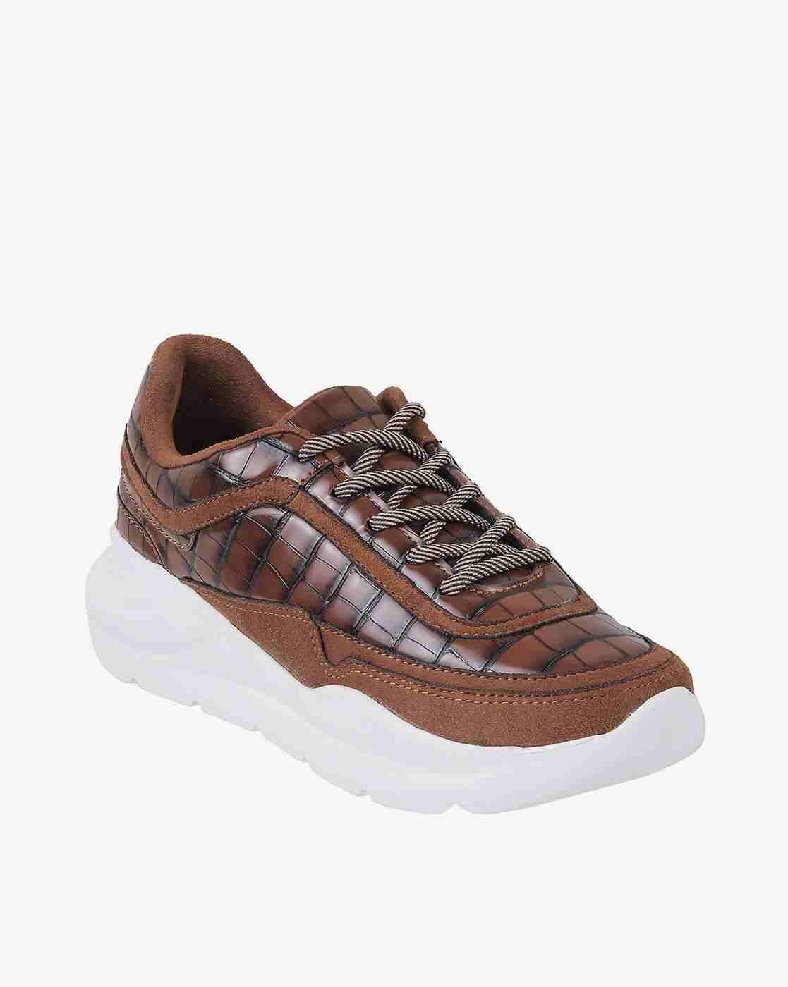 Women Croc-Embossed Lace-Up Casual Shoes