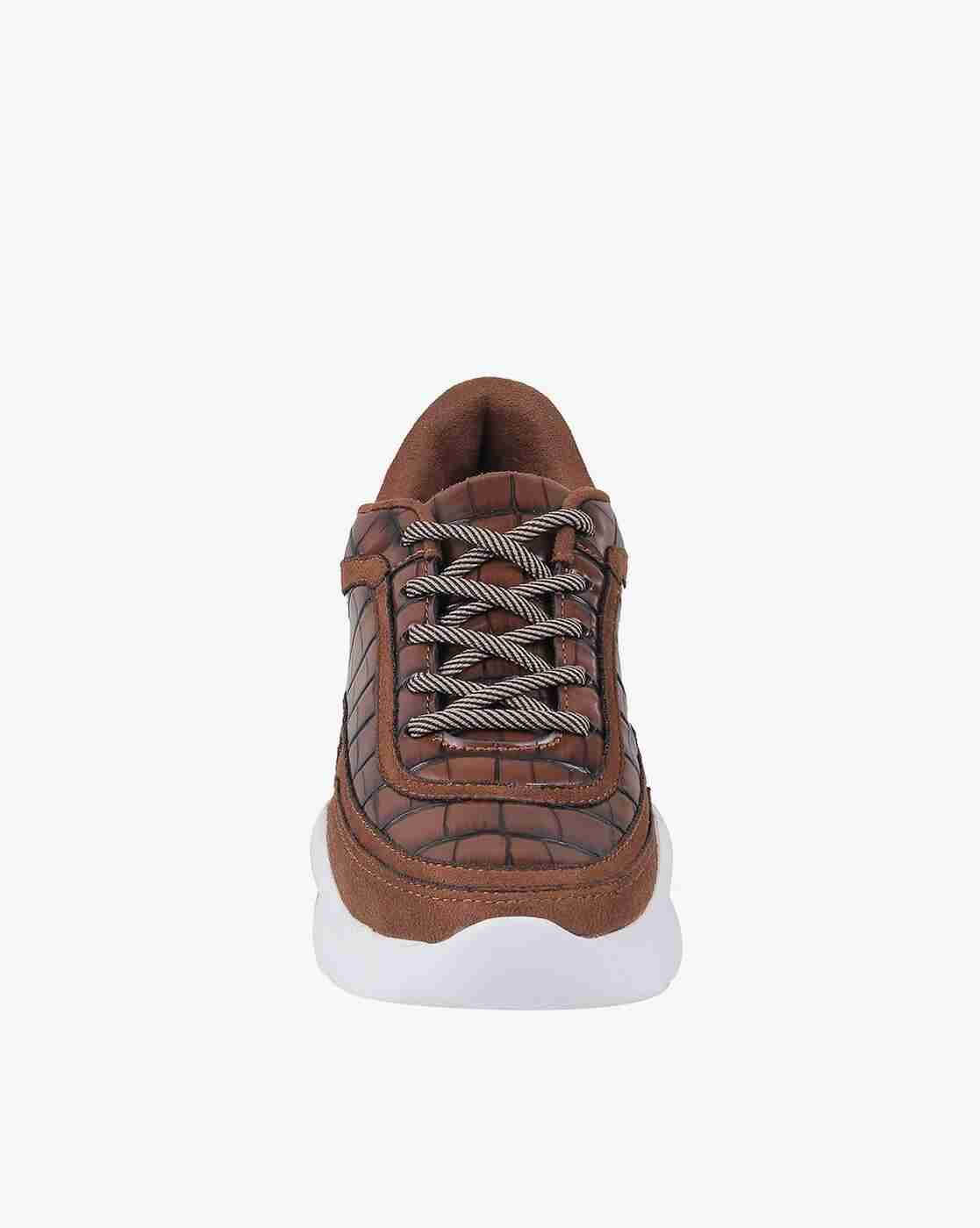 Women Croc-Embossed Lace-Up Casual Shoes