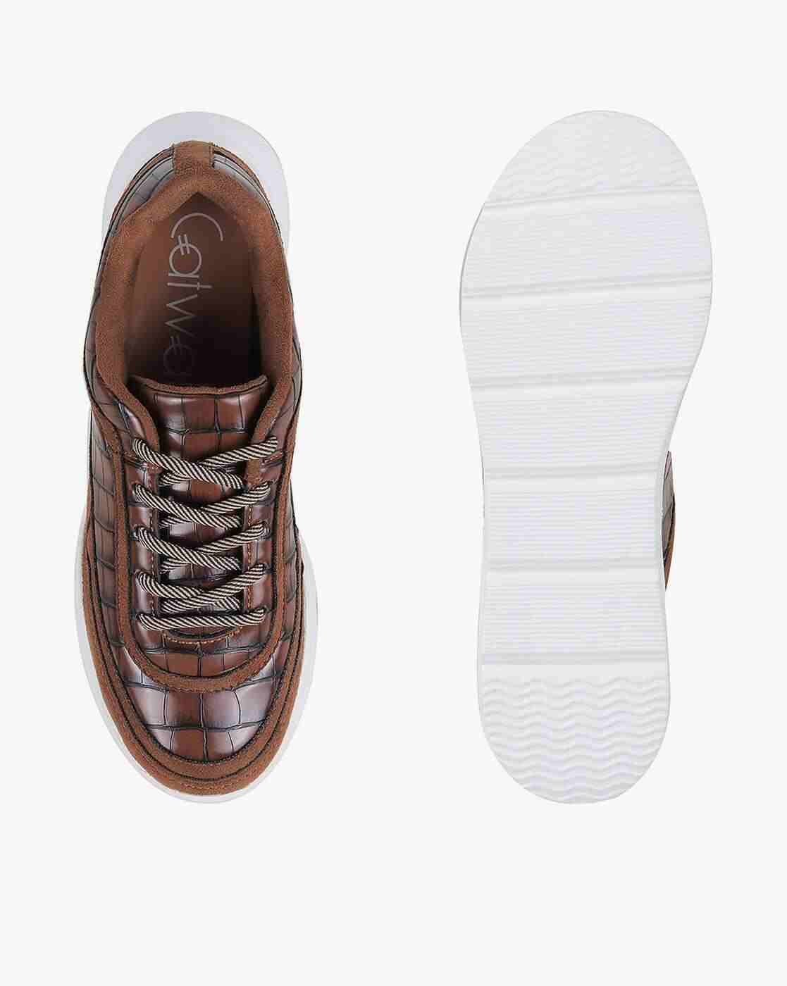 Women Croc-Embossed Lace-Up Casual Shoes