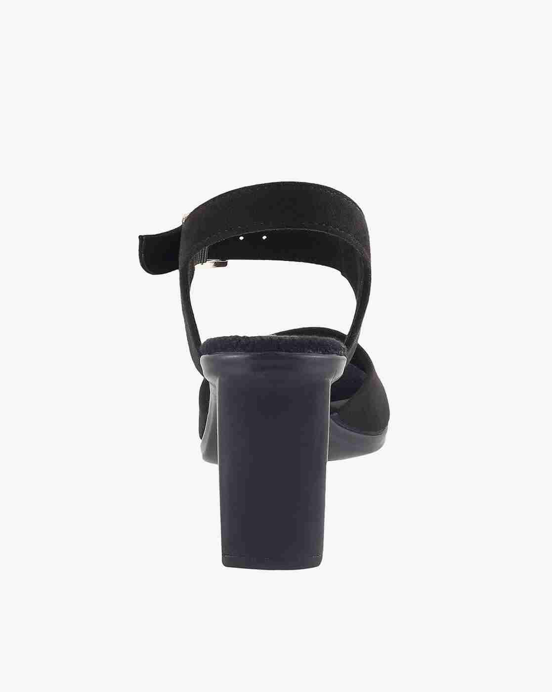 Women Chunky Heeled Sandals with Buckle Accent