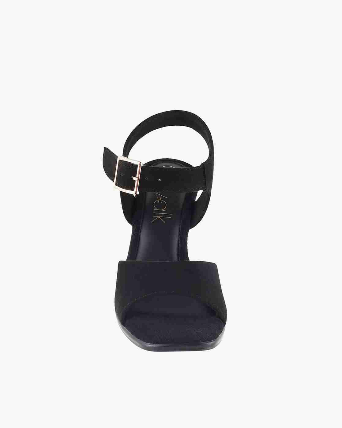 Women Chunky Heeled Sandals with Buckle Accent