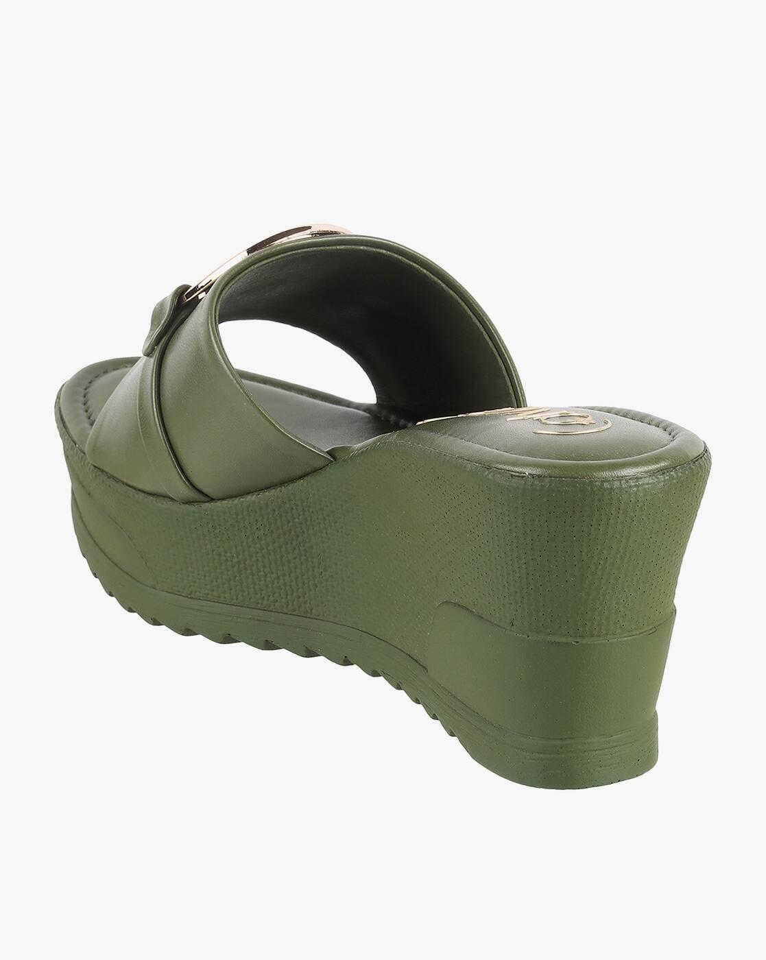 Women Open-Toe Wedges with Metal Accent