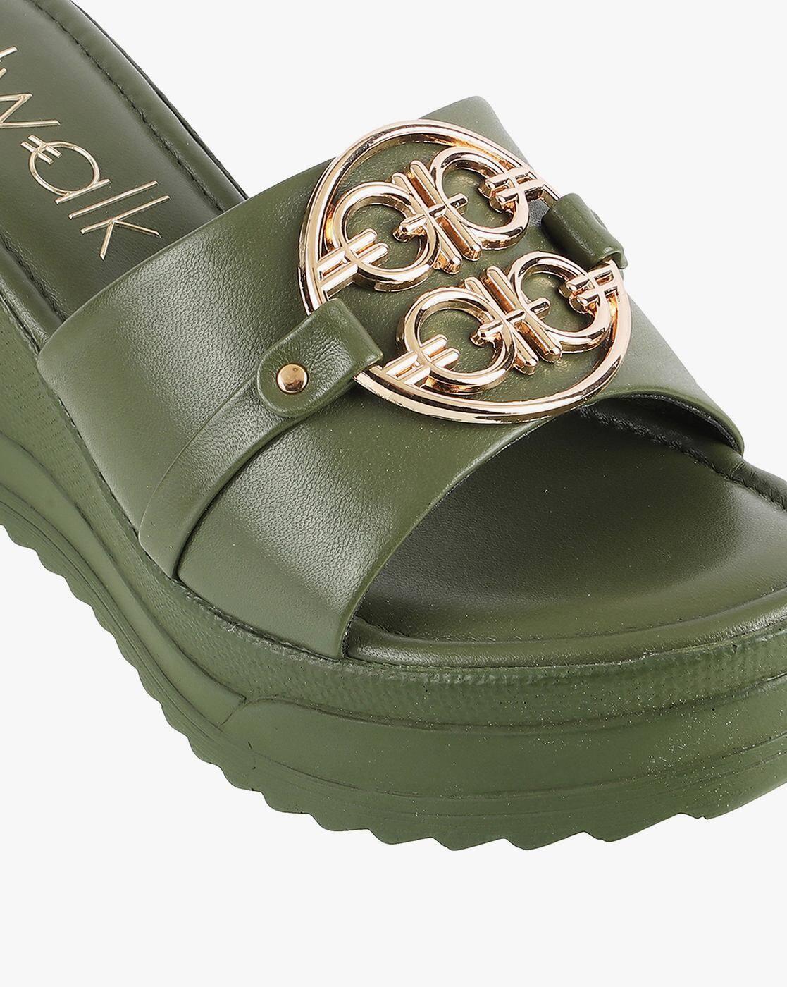 Women Open-Toe Wedges with Metal Accent