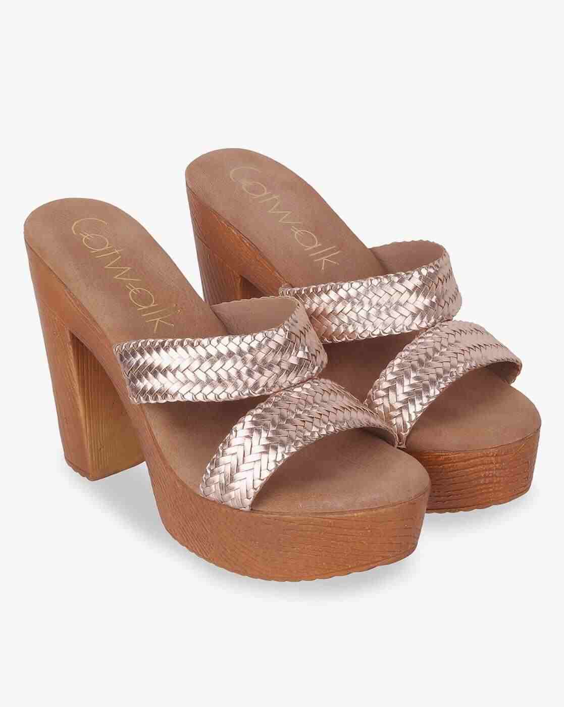 Women Basket-Weave Block Heeled Sandals