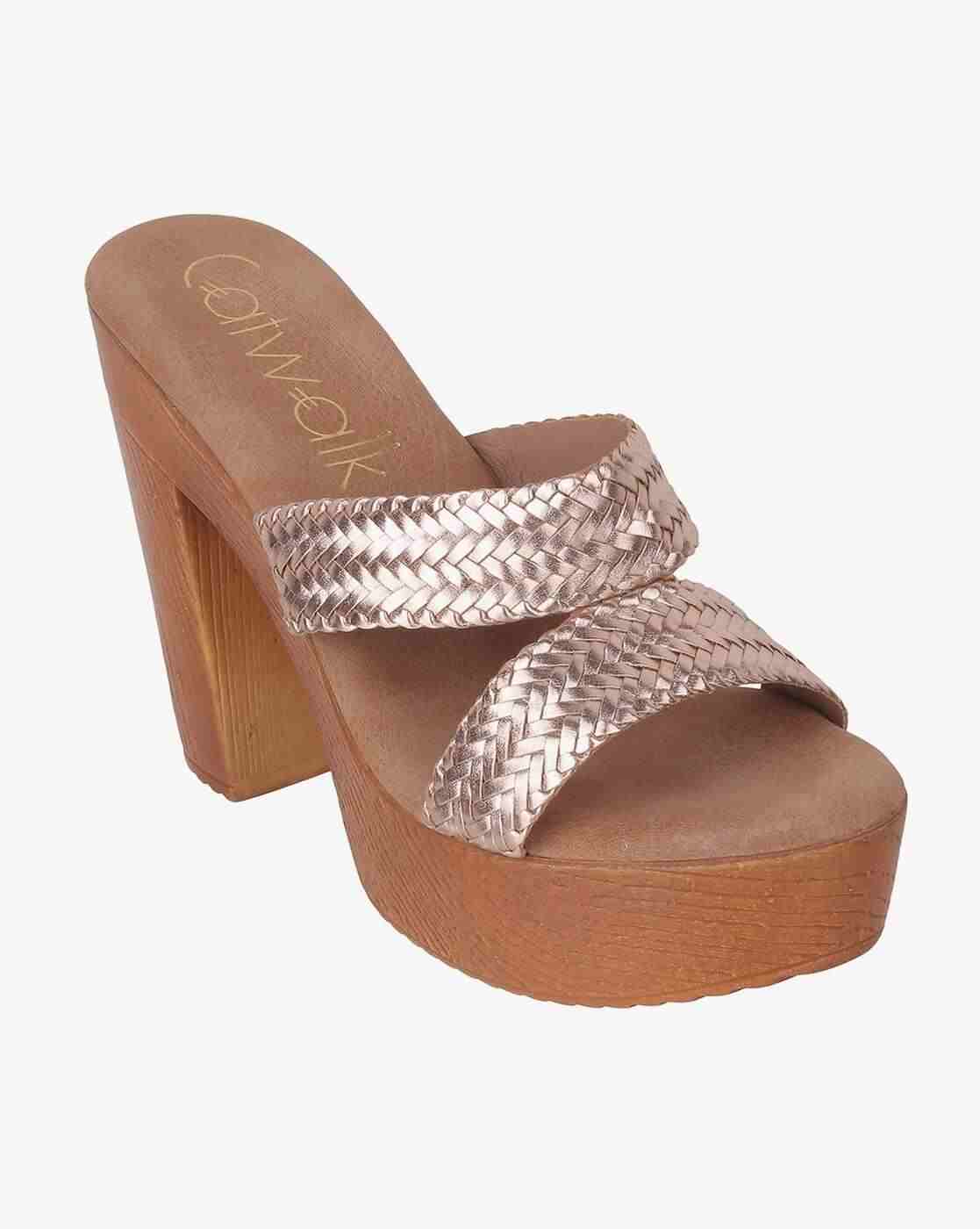 Women Basket-Weave Block Heeled Sandals