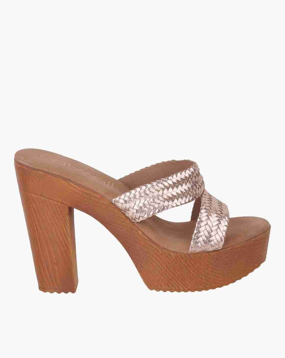 Women Basket-Weave Block Heeled Sandals
