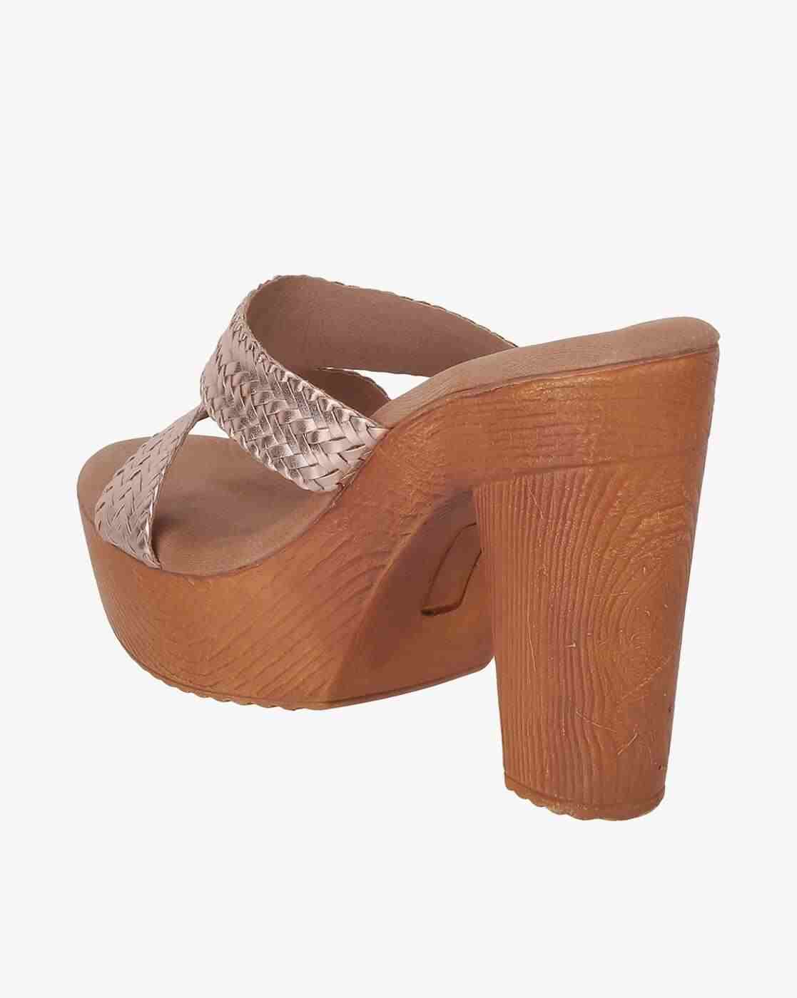 Women Basket-Weave Block Heeled Sandals