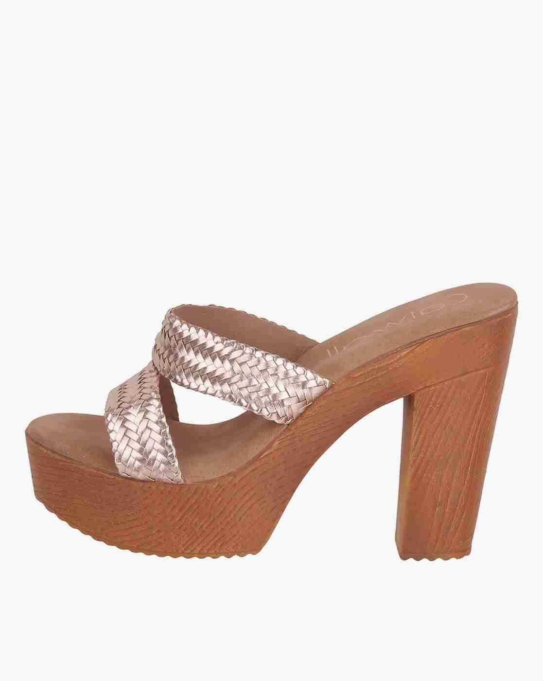 Women Basket-Weave Block Heeled Sandals