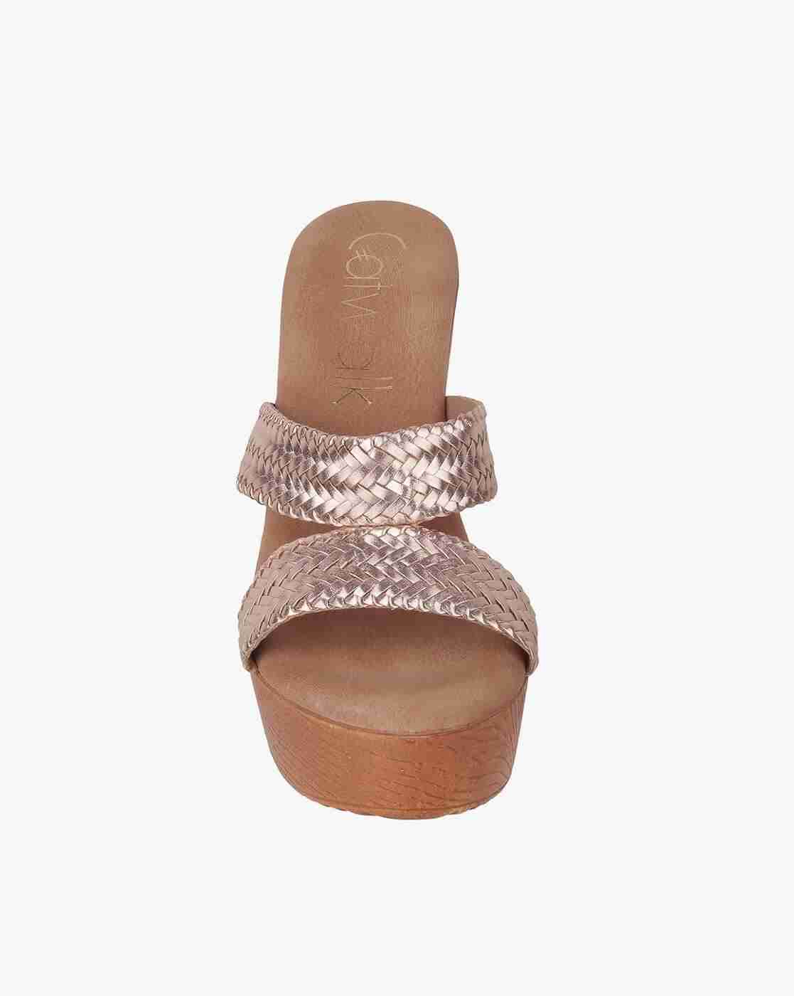Women Basket-Weave Block Heeled Sandals