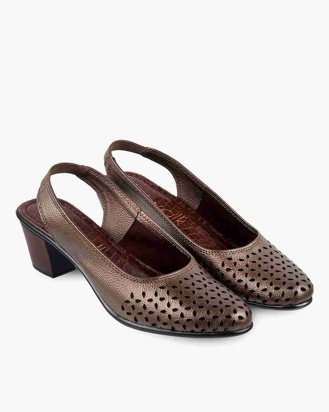 Women Laser-Cut Chunky Heeled Shoes
