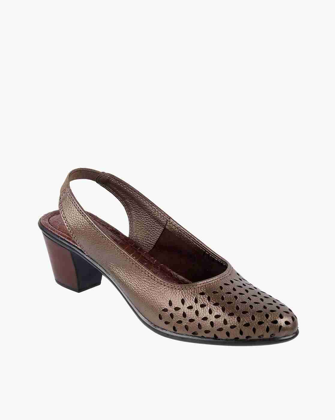 Women Laser-Cut Chunky Heeled Shoes