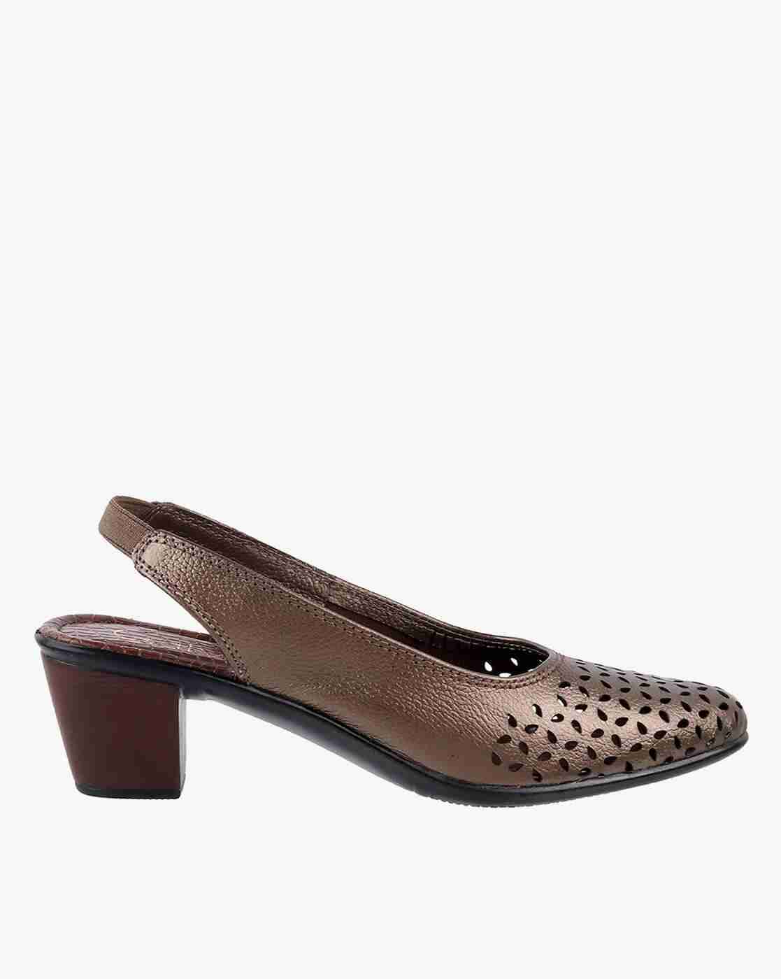Women Laser-Cut Chunky Heeled Shoes