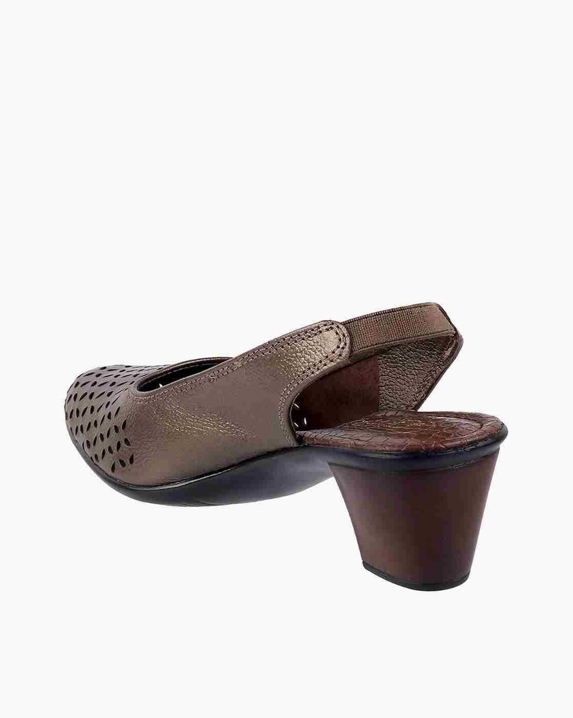 Women Laser-Cut Chunky Heeled Shoes