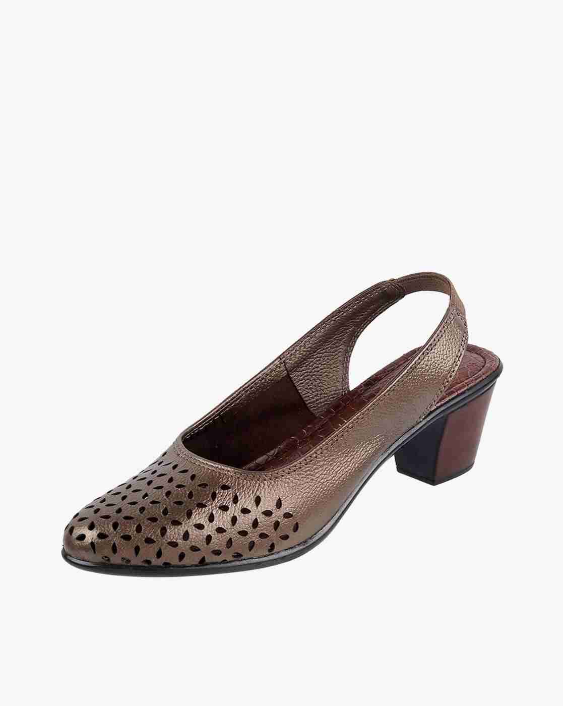 Women Laser-Cut Chunky Heeled Shoes