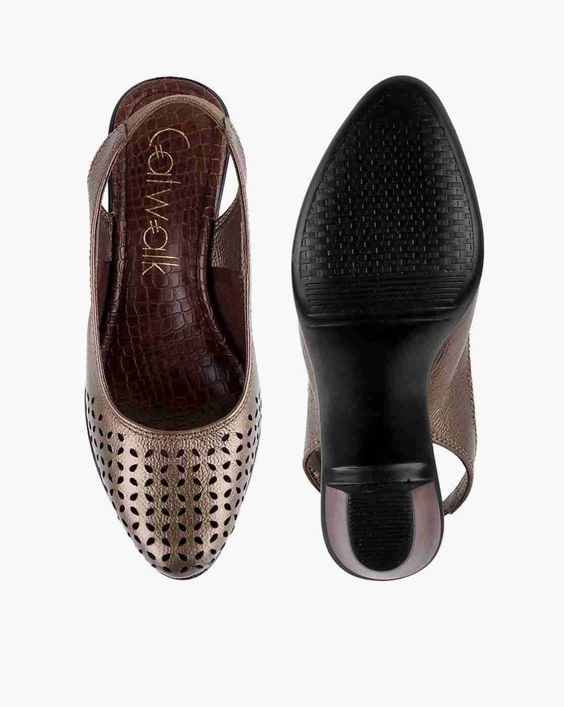 Women Laser-Cut Chunky Heeled Shoes