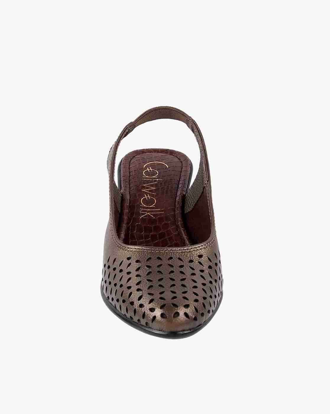 Women Laser-Cut Chunky Heeled Shoes
