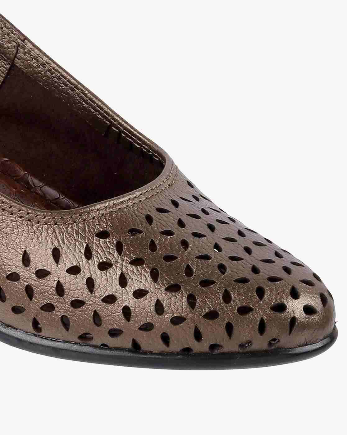 Women Laser-Cut Chunky Heeled Shoes