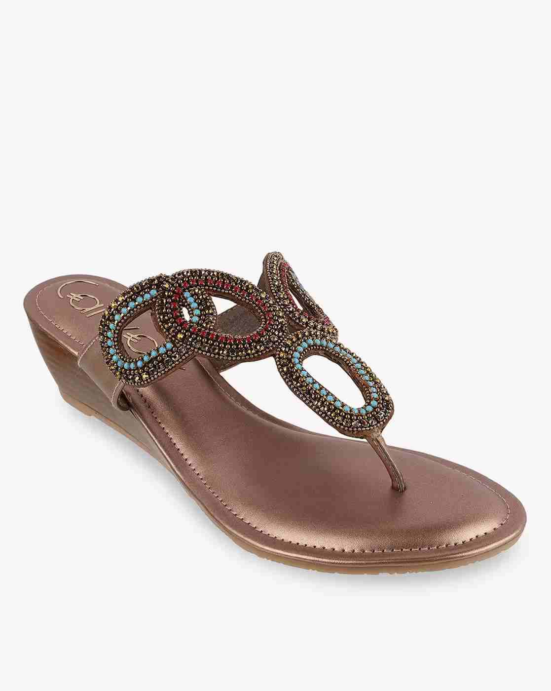 Women Embellished T-Strap Wedges