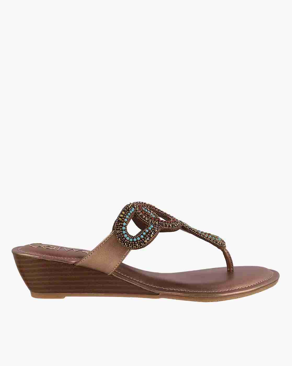 Women Embellished T-Strap Wedges