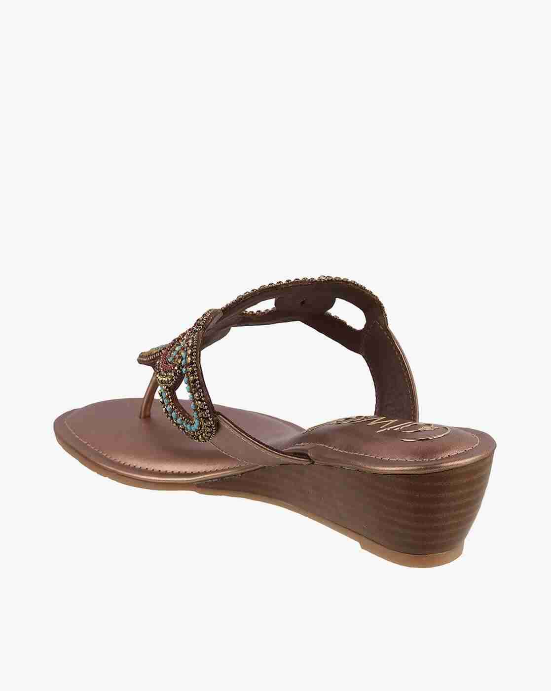 Women Embellished T-Strap Wedges