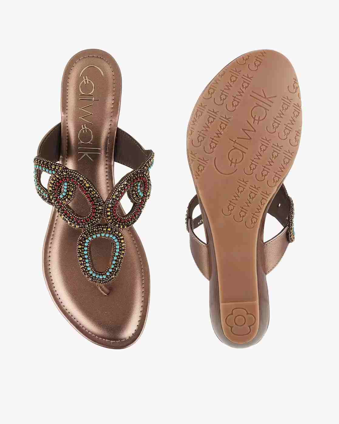Women Embellished T-Strap Wedges
