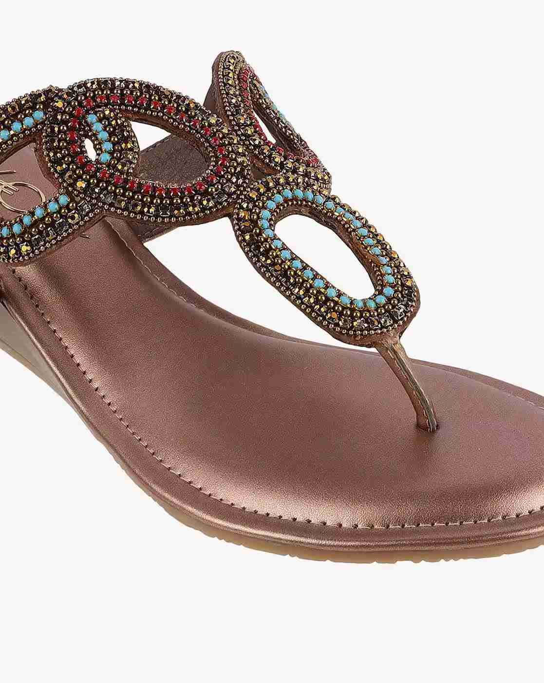 Women Embellished T-Strap Wedges