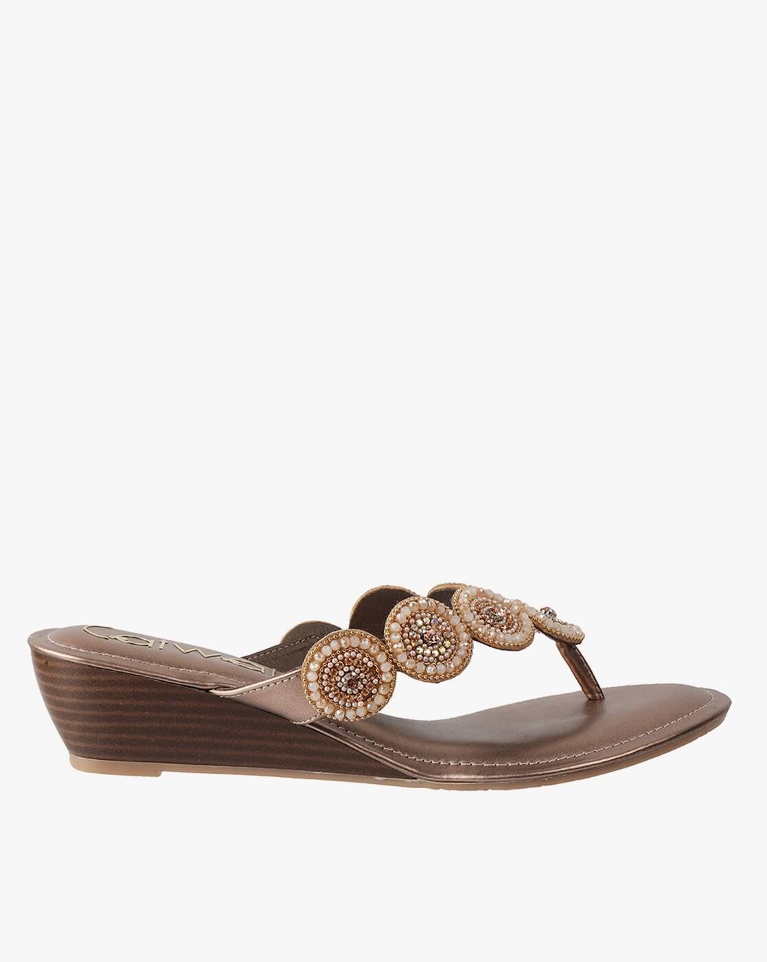 Women Embellished T-Strap Wedges