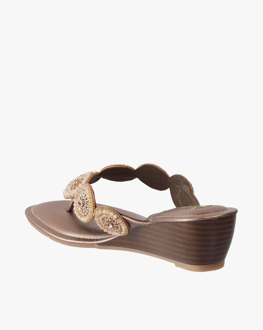 Women Embellished T-Strap Wedges