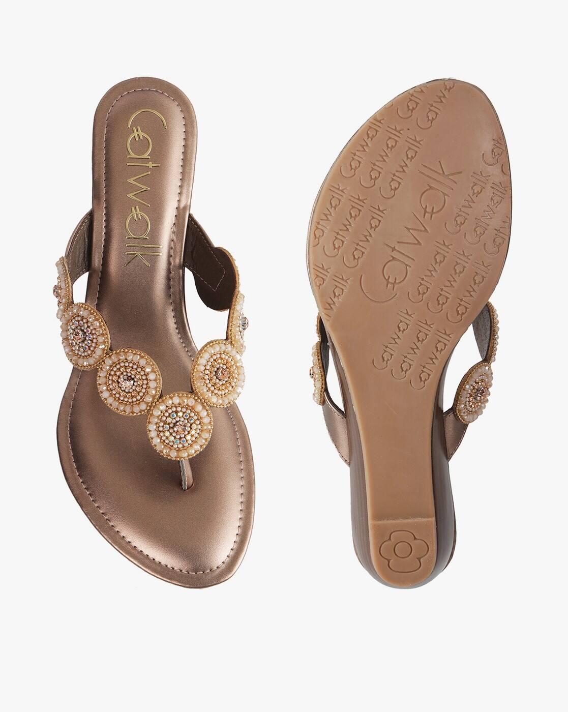 Women Embellished T-Strap Wedges