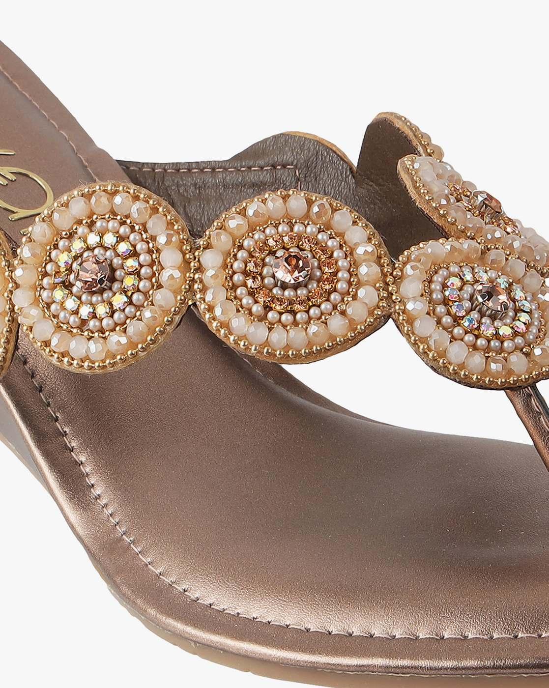 Women Embellished T-Strap Wedges