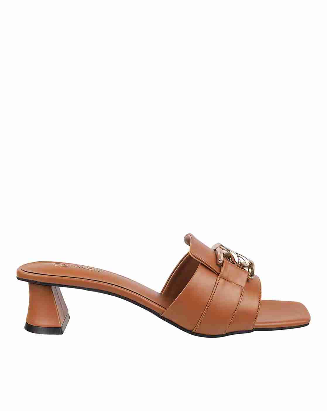 Women Kitten-Heeled Sandals with Metal Accent