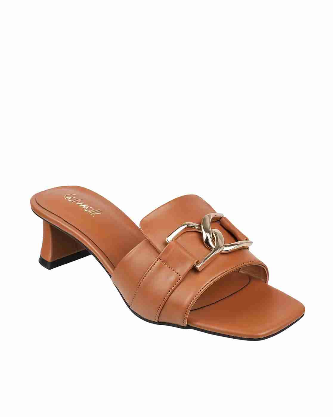 Women Kitten-Heeled Sandals with Metal Accent
