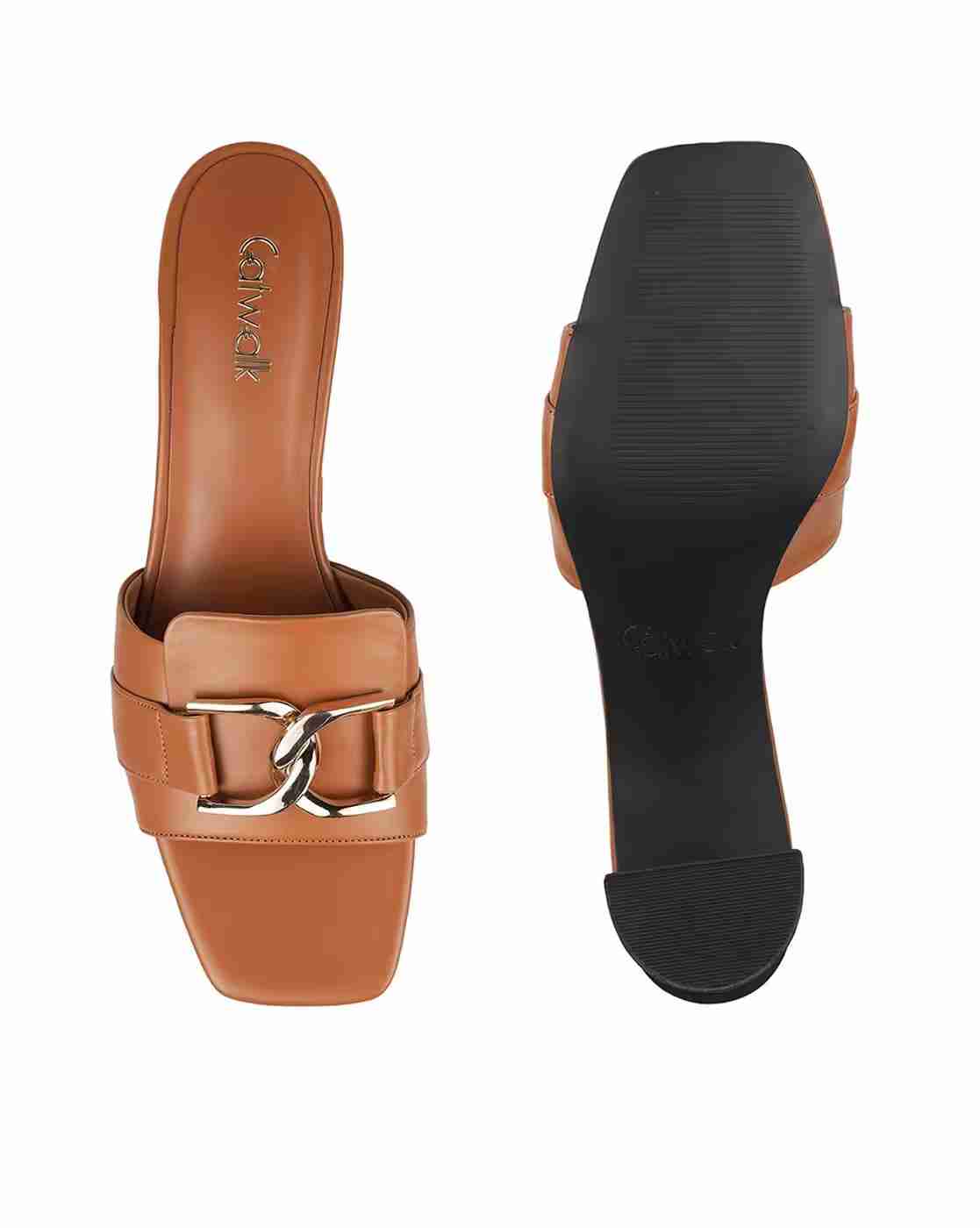 Women Kitten-Heeled Sandals with Metal Accent