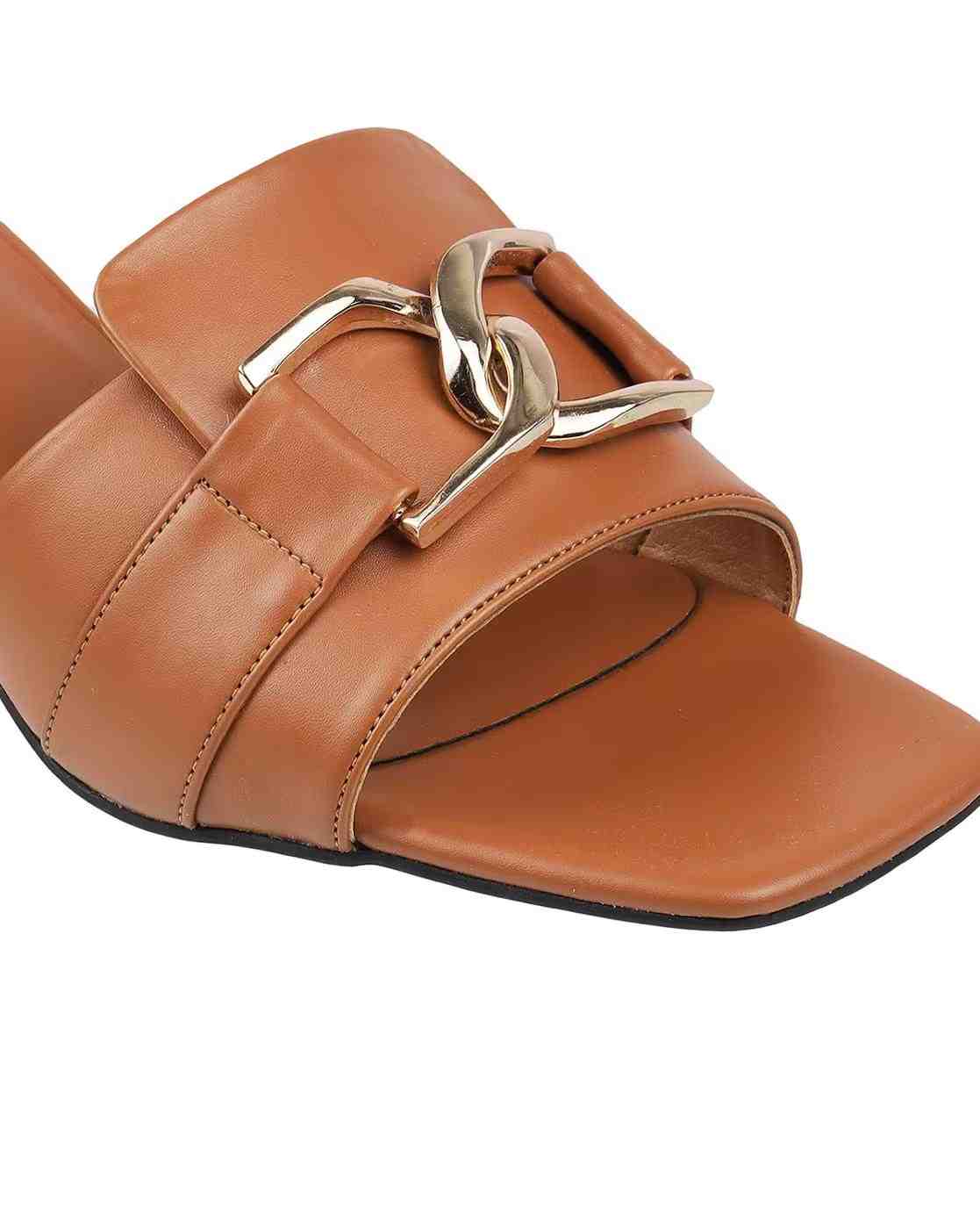 Women Kitten-Heeled Sandals with Metal Accent
