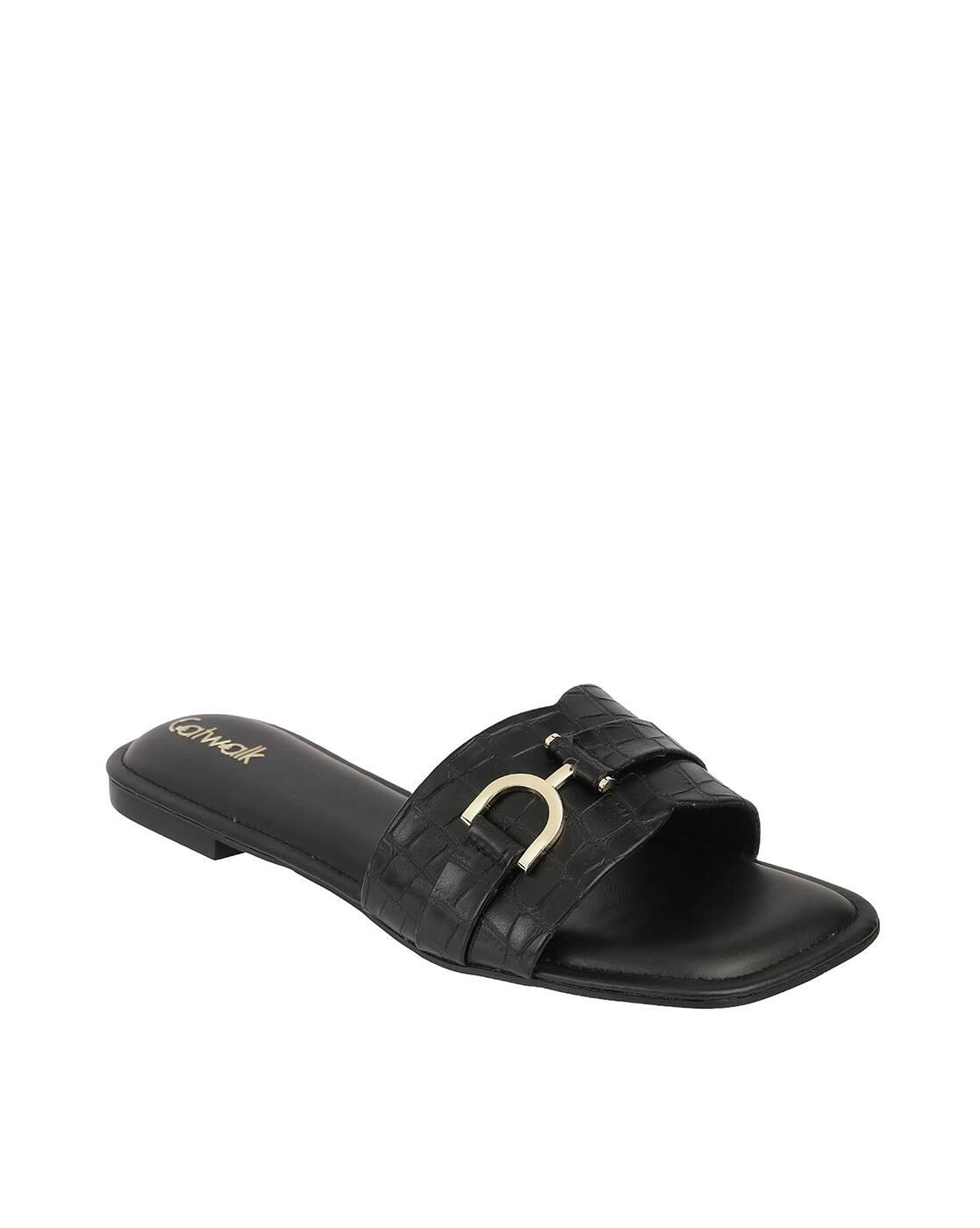 Women Open-Toe Flat Sandals with Metal Accent