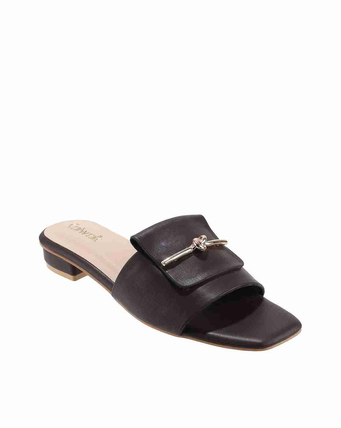 Women Open-Toe Chunky-Heeled Sandals with Metal Accent