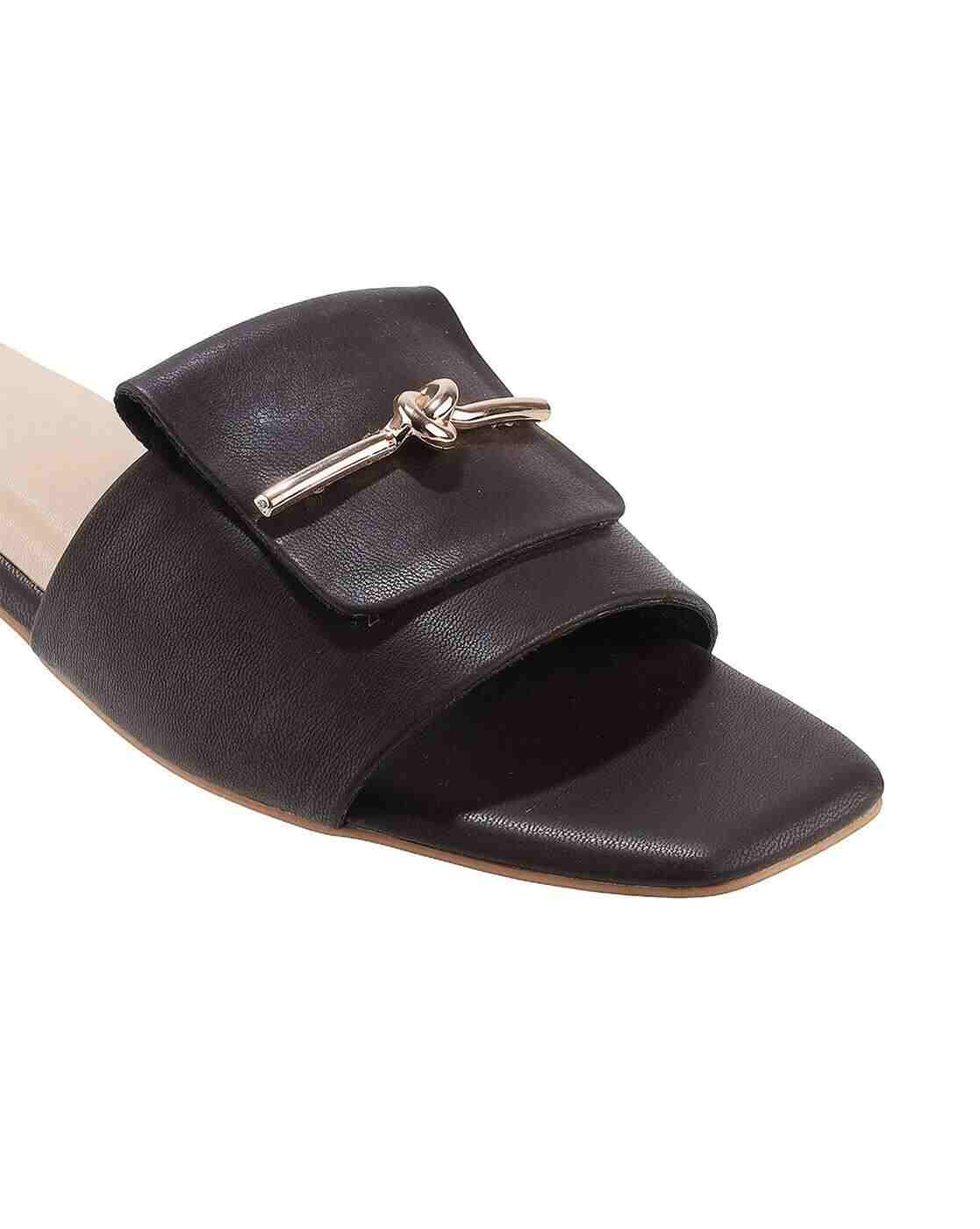 Women Open-Toe Chunky-Heeled Sandals with Metal Accent