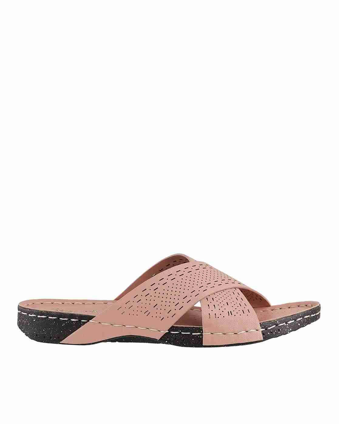 Women Perforated Criss-Cross Slip-On Sandals