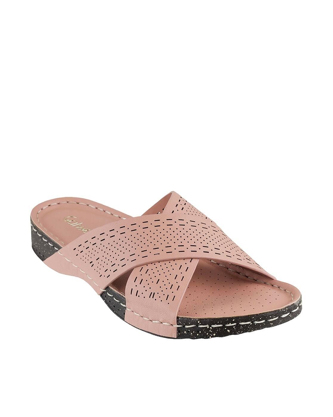 Women Perforated Criss-Cross Slip-On Sandals